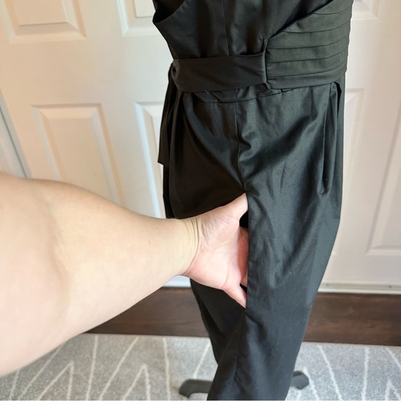 French Connection Black Cotton Pleated Waist Cocktail Dress - Picture 3 of 7